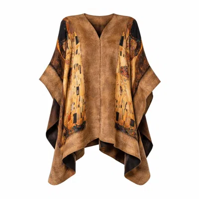 Lumina Eligma Women's Brown Poncho Mulberry Silk & Merino Handmade Felt - Camel