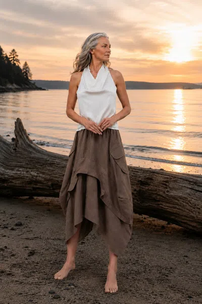 Lumina Eligma Women's Brown The Collar Linen Skirt - Vizon