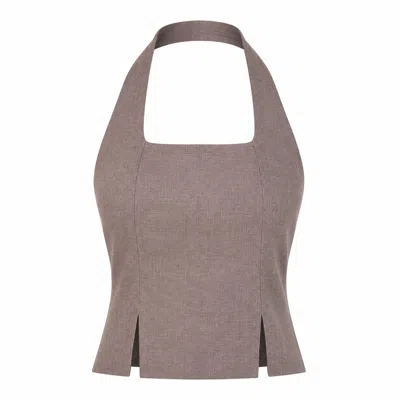 Lumina Eligma Women's Brown The Halterline Linen Blouse - Coffee