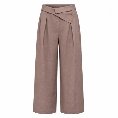 Lumina Eligma Women's Brown The Wrapline Linen Trouser - Coffee