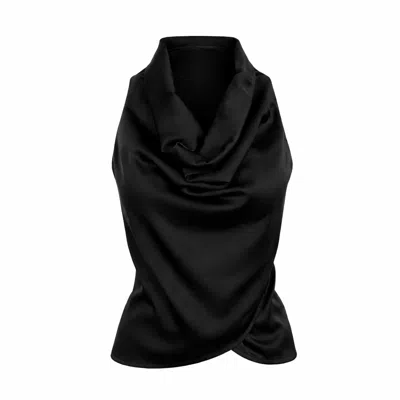 Lumina Eligma Women's Cascade Silk Cowl Top - Black