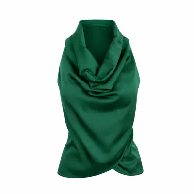 Lumina Eligma Women's Cascade Silk Cowl Top - Emerald Green