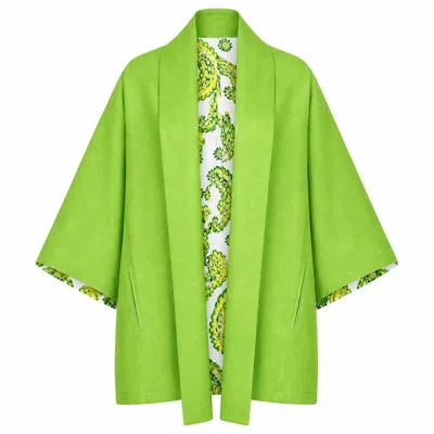 Lumina Eligma Women's The Duality Linen Reversible Jacket - Green Paisley
