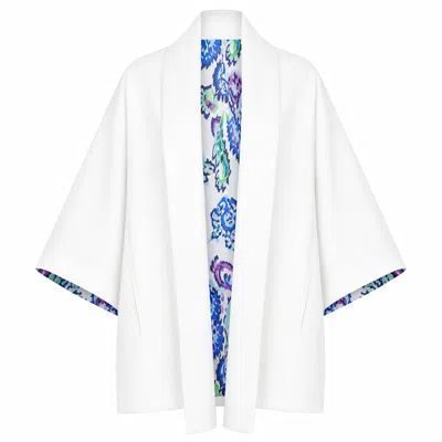Lumina Eligma Women's The Duality Linen Reversible Jacket - White Blue Paisley