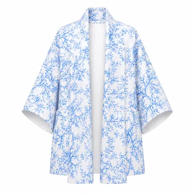 Lumina Eligma Women's The Duality Linen Reversible Jacket - White Blue Pattern