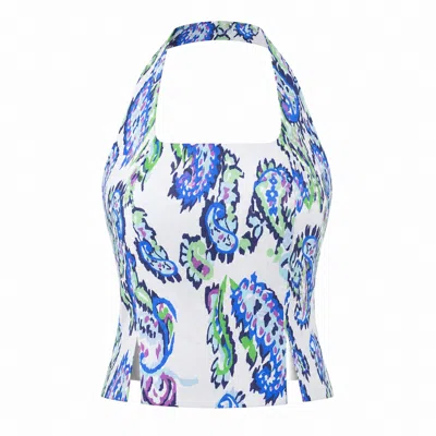 Lumina Eligma Women's The Halterline Linen Blouse - Blue Paisley