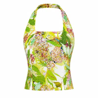 Lumina Eligma Women's The Halterline Linen Blouse - Green Floral
