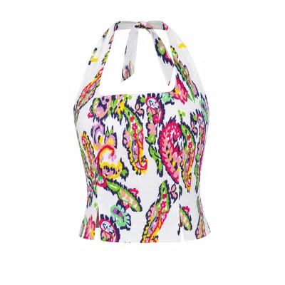 Lumina Eligma Women's The Halterline Linen Blouse - Purple Paisley In Multi