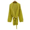 Lumina Green Cardigan Lime  In Mixed Wool With Sliding And Belt In Green