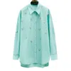 Lumina Shirt Oversize Green Tiffany  In Cotton With Strass In Green