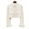 Lumina Women's Short Jacket  In Cotton With Pockets At Toppa Beige In Nude
