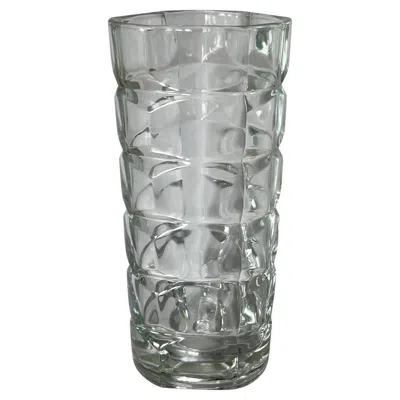 Pre-owned Luminarc French 1970's Geometric Design Clear Pressed Glass Vase In Transparent
