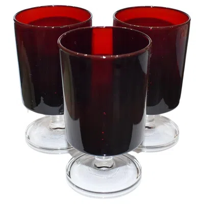 Pre-owned Luminarc Set Of 3 Red French Glass Cordial Glasses,  France