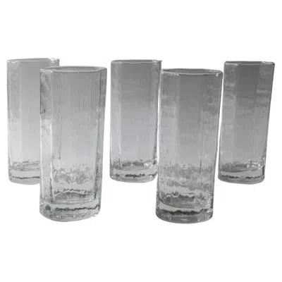 Pre-owned Luminarc Set Of 5 Vintage Octagonal Structured Drinking Glasses By , 1970s In Gray