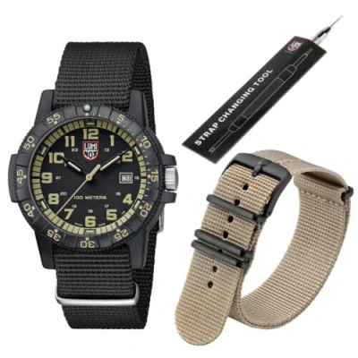 Pre-owned Luminox 0333 Men's Sea Turtle Giant Black Nylon Strap Quartz Watch Set