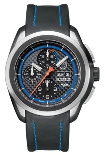 Pre-owned Luminox 5261 Men's Space Xcor Auto Chrono Black Leather Carbon Fiber Dial Watch