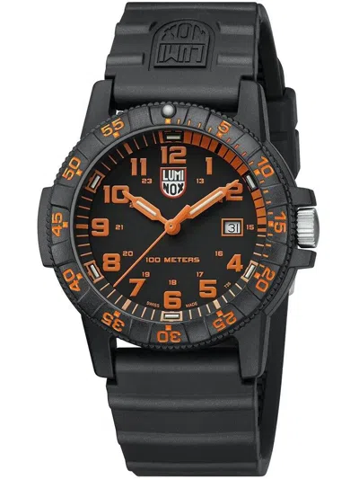 Pre-owned Luminox Men's 44mm Leatherback Sea Turtle Black Dial Orange Accent Watch Xs.0329