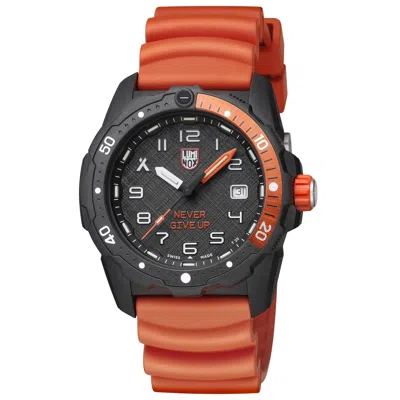 Luminox Men's Swiss Bear Grylls Survival Sea Series Never Give Up Dive Orange Rubber Strap Watch 42mm In No Color