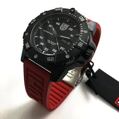 Pre-owned Luminox Men's  Carbon Seal Automatic Red Strap Swiss Dive Watch 3875