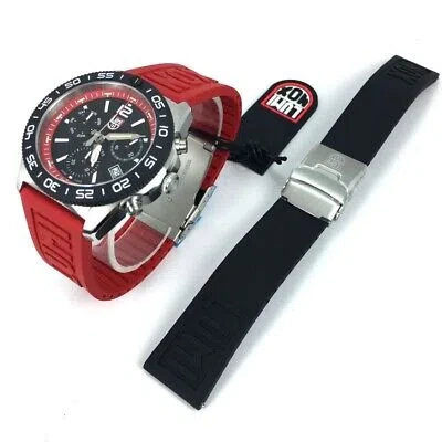 Pre-owned Luminox Men's  Pacific Diver Chronograph Red Strap Swiss Watch Xs.3155.set
