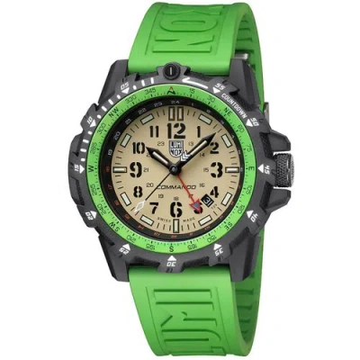 Pre-owned Luminox Men's Watch Commando Raider Compass Beige Dial Green Rubber Strap 3337