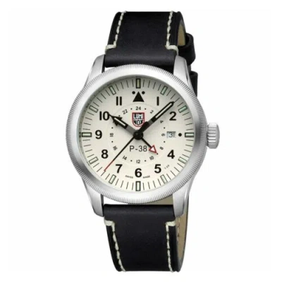Pre-owned Luminox Men's Watch P-38 Lightning Date Display Black Leather Strap Xa.9527