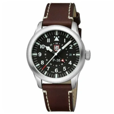 Pre-owned Luminox Men's Watch P-38 Lightning Date Display Brown Leather Strap Xa.9521