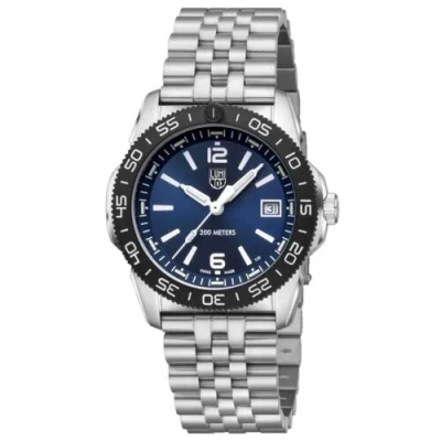 Pre-owned Luminox Men's Watch Pacific Diver Ripple Blue Dial Silver Bracelet 3123.m.set