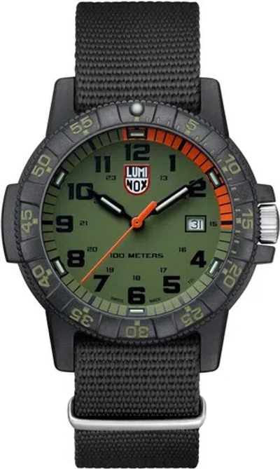 Pre-owned Luminox Men's Xs.0337 Leatherback Green/black Sea Turtle Giant Fashion Watch