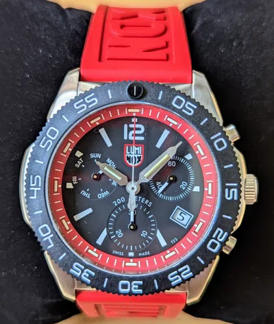 Pre-owned Luminox Pacific Diver Red Sapphire Black Dial Chronograph Men's Watch Xs.3155