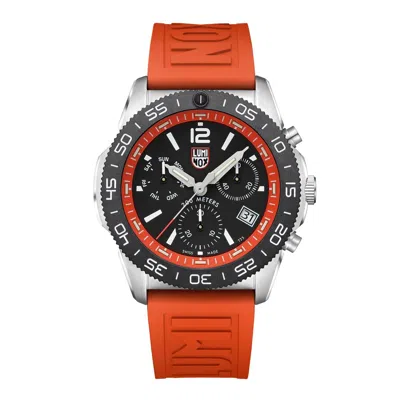 Pre-owned Luminox Pacific Diver Xs.3149 Chrono 44mm Orange Rubber Steel Quartz Men's Watch