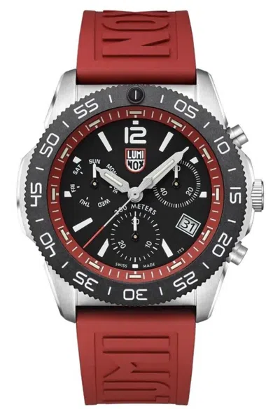 Pre-owned Luminox Pacific Diver Xs.3155 Chrono 44mm Red Rubber Steel Men's Swiss Watch