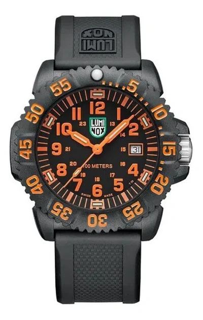 Pre-owned Luminox Sea Lion X2.2059 Carbonox Men's 100m Black / Orange Dial 44mm Watch