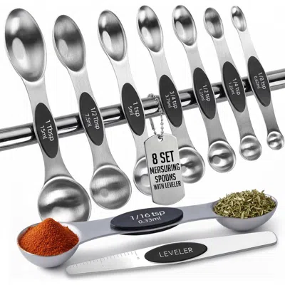 Luminuxe Magnetic Measuring Spoons Dual Sided Stainless Steel Set In Silver