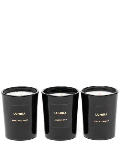 Lumira Tall, Dark & Handsome Candles (set Of Three) In Black