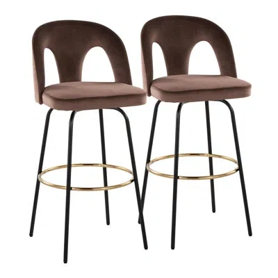 Lumisource Ava Upholstered 30" Contemporary Fixed-height Barstool With Swivel In Metal With Round Metal Footres In Black,espresso Velvet