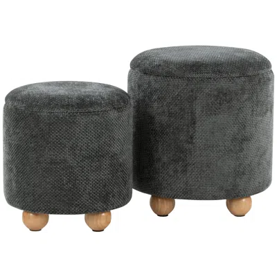 Lumisource Bacci Ottoman Set In Natural Wood And Green Fabric By  Pair