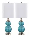 Lumisource Belle 20" Glass Accent Lamp, Set Of 2 In Sapphire Blue,white,silver