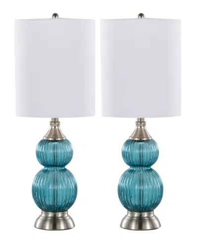 Lumisource Belle 20" Glass Accent Lamp, Set Of 2 In Sapphire Blue,white,silver