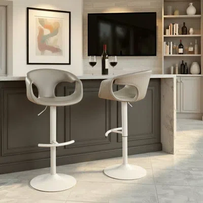 Lumisource Cassandra Adjustable Bar Stools With Rounded T Footrest In White