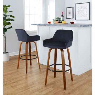 Lumisource Cassiopeia Fixed-height Fabric Upholstered Bar & Counter Stool With Bent Wood Legs In Walnut,black