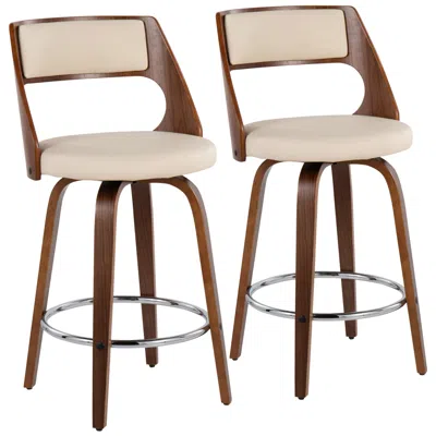 Lumisource Cecina Counter Stool In Walnut And Cream Faux Leather By  Pair