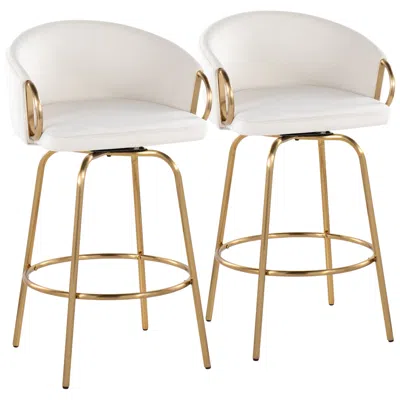 Lumisource Claire Counter Stool Gold Metal Cream Velvet By  Pair