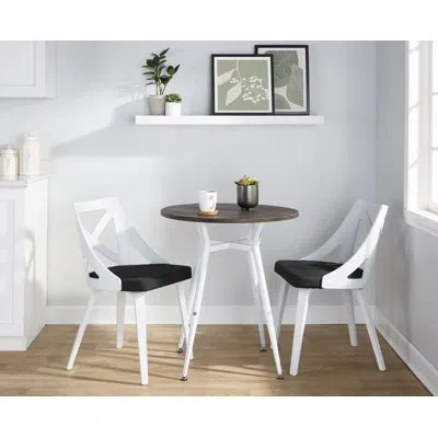 Lumisource Clara-charlotte Round Dinette Set In Vintage White Metal With Rounded Espresso Wood-pressed Grain Ba In Black