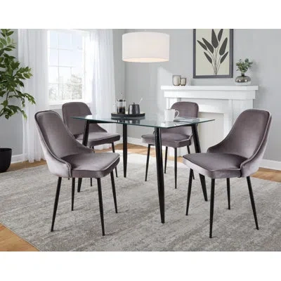 Lumisource Clara-marcel Contemporary Dining Set In Black Metal, Clear Glass And Silver Velvet - 5 Piece
