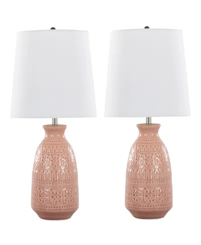 Lumisource Claudia 20" Contemporary Ceramic Accent-set Of 2 Lamp In Rose Tan Ceramic,polished Nickel,white