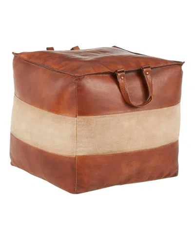 Lumisource Cobbler Industrial Pouf In Leather And Canvas By  In Brown