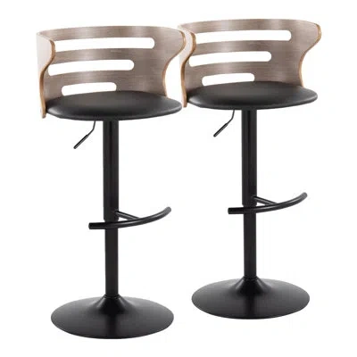 Lumisource Cosi Mid-century Modern Adjustable Barstool With Swivel In Black Metal, Walnut Wood And Brown Faux L In Black,light Gray