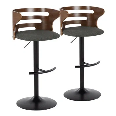 Lumisource Cosi Mid-century Modern Adjustable Barstool With Swivel In Black Metal, Walnut Wood And Charcoal Fab