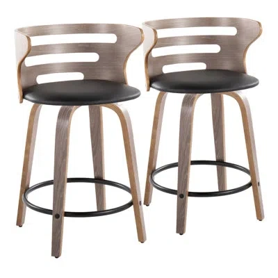 Lumisource Cosini 24" Mid-century Modern Fixed-height Counter Stool With Swivel In Wood And Cream Faux Leather  In Black,light Gray